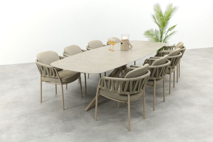 Taste Calma/Prado 8-persoons Deens ovale dining tuinset 300x110 cm. - Latte