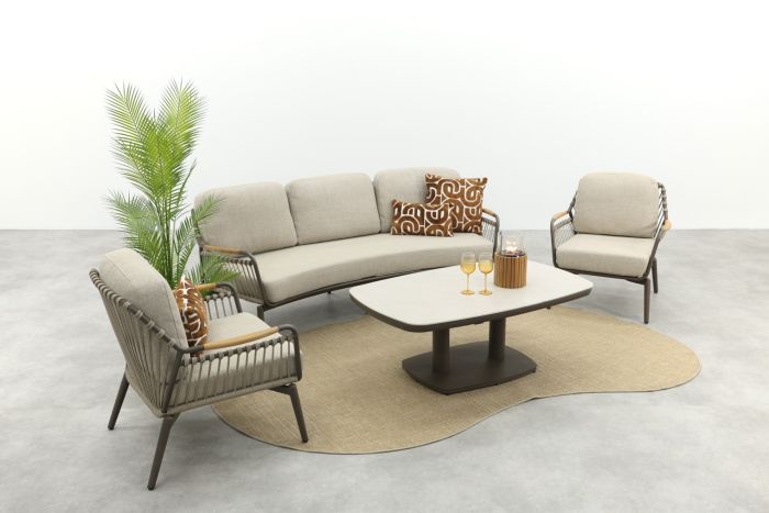 Tenerife/Welton verstelbare rope stoel-bank loungeset - Terre/Teak