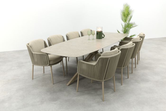 4SO Bernini/Prado 8-persoons Deens ovale dining tuinset 300x110 cm. - Latte