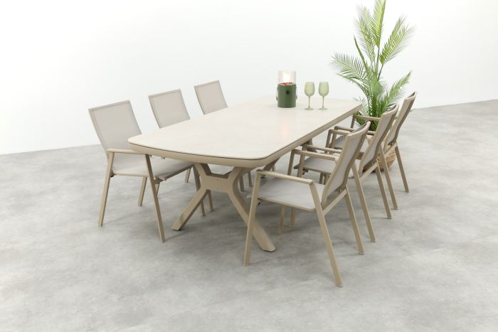 Atmos/Ponto 6-persoons stapelbare tuinset 220x100 cm. - Latte