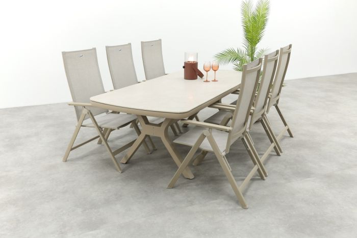 Hartman Napoli/Ponto 6-persoons verstelbare tuinset 220x100 cm. - Latte