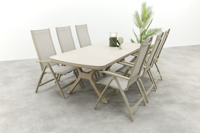 Hartman Roma/Ponto 6-persoons verstelbare tuinset 220x100 cm. - Latte