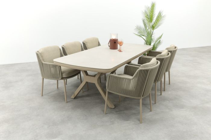 4SO Bernini/Ponto 6-persoons rope tuinset 220x100 cm. - Latte