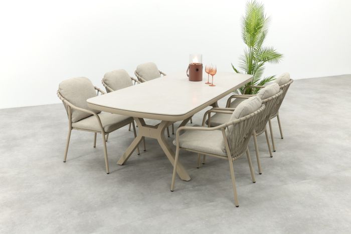 Pisa/Ponto 6-persoons rope tuinset 220x100 cm. - Latte