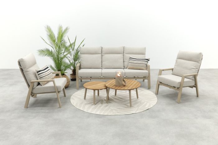 Lagos/Mindo (ronde loungetafelset) verstelbare 5-zits stoel-bank loungeset - Latte/Teak