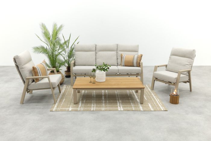 Lagos/Mindo (150x75 cm.) verstelbare 5-zits stoel-bank loungeset - Latte/Teak