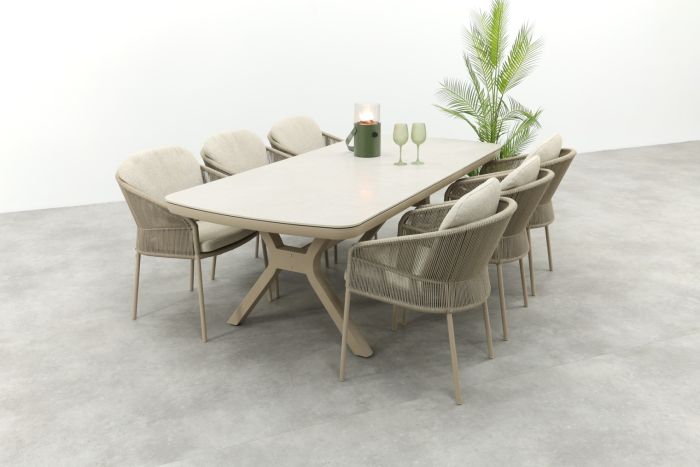 Taste Florence/Ponto 6-persoons rope tuinset 220x100 cm. - Latte