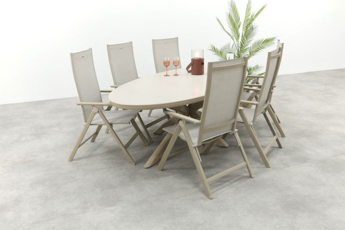 Hartman Napoli/Ventaro ovale verstelbare tuinset voor 6 personen 240x115 cm. - Latte