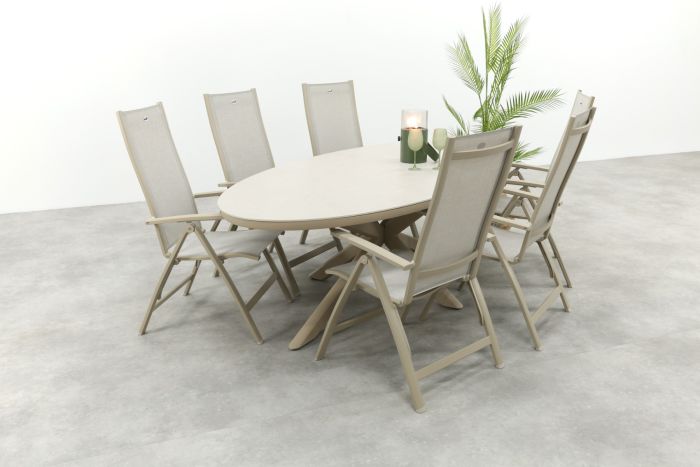 Hartman Roma/Ventaro ovale verstelbare tuinset voor 6 personen 240x115 cm. - Latte