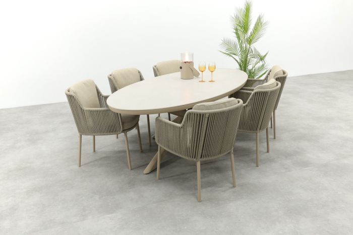 4SO Bernini/Ventaro ovale tuinset voor 6 personen 240x115 cm. - Latte