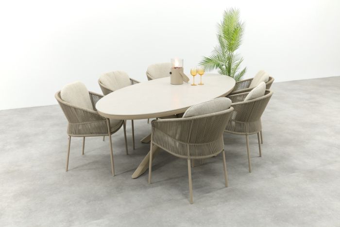 Taste Florence/Ventaro ovale tuinset voor 6 personen 240x115 cm. - Latte