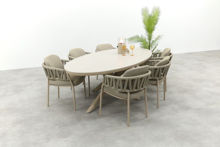 Taste Calma/Ventaro ovale tuinset voor 6 personen 240x115 cm. - Latte
