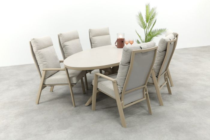 Lagos/Ventaro ovale verstelbare tuinset voor 6 personen 240x115 cm. - Latte