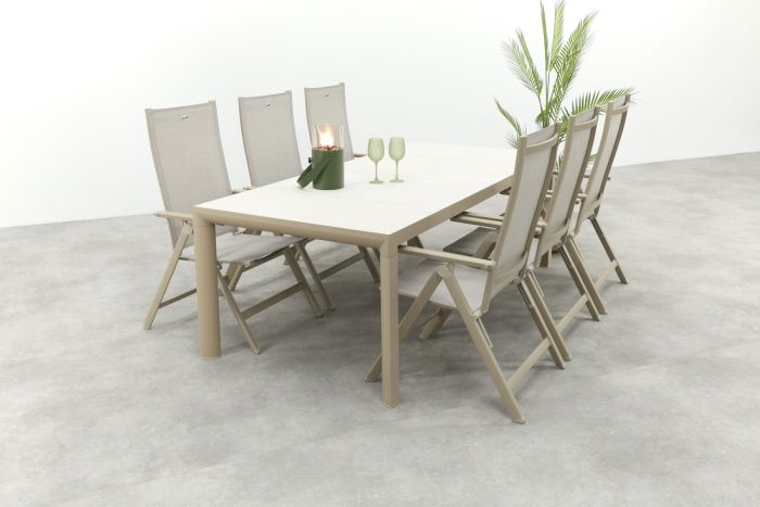 Hartman Napoli/Kings verstelbare tuinset voor 6 personen 220x100 cm. - Latte