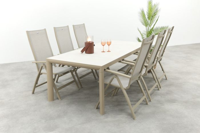 Hartman Roma/Kings verstelbare tuinset voor 6 personen 220x100 cm. - Latte