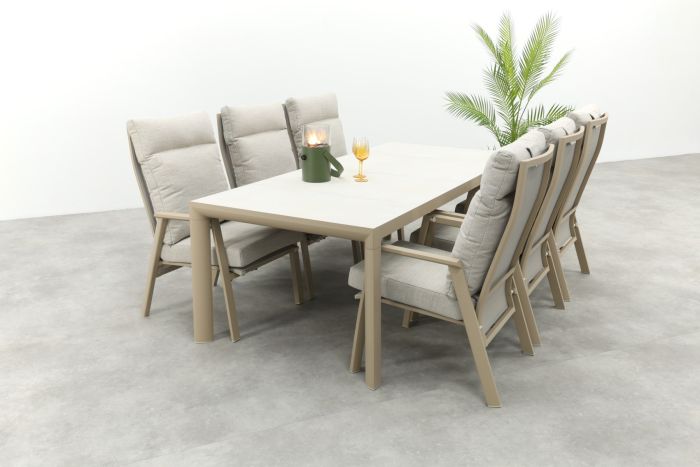 Lagos/Kings verstelbare tuinset voor 6 personen 220x100 cm. - Latte