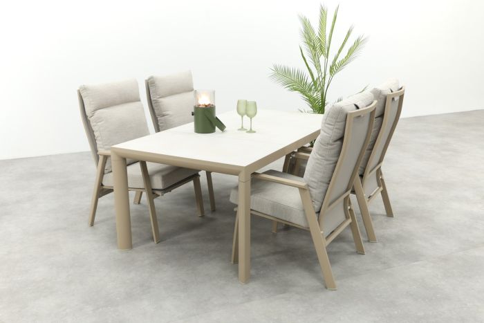 Lagos/Kings verstelbare 4-persoons tuinset 180x100 cm. - Latte