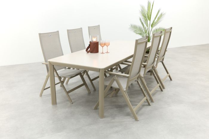 Hartman Napoli/Kyra verstelbare tuinset voor 6 personen 240x100 cm. - Latte