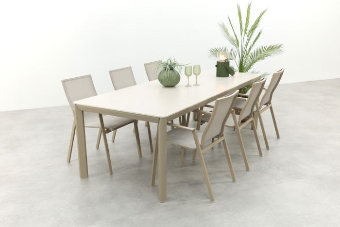 Atmos/Hartman Kyra aluminium tuinset voor 6 personen 240x100 cm. - Latte