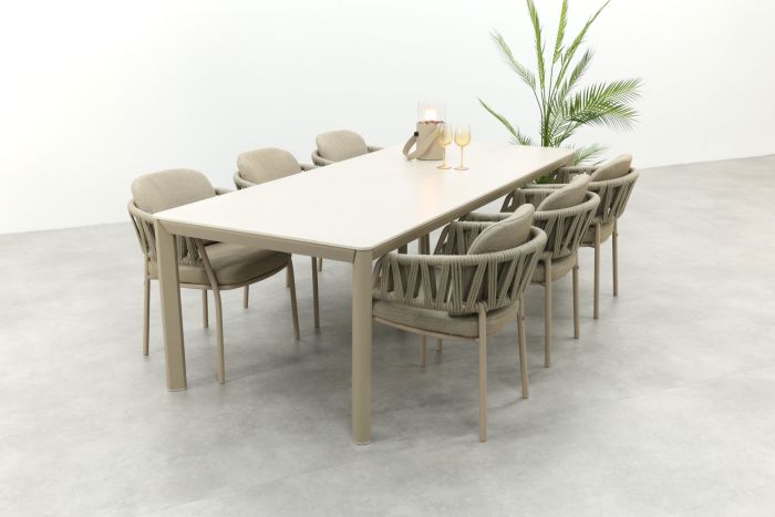 Taste Calma/Hartman Kyra rope tuinset voor 6 personen 240x100 cm. - Latte