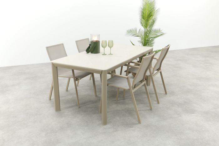 Atmos/Hartman Kyra aluminium tuinset voor 4 personen 180x90 cm. - Latte