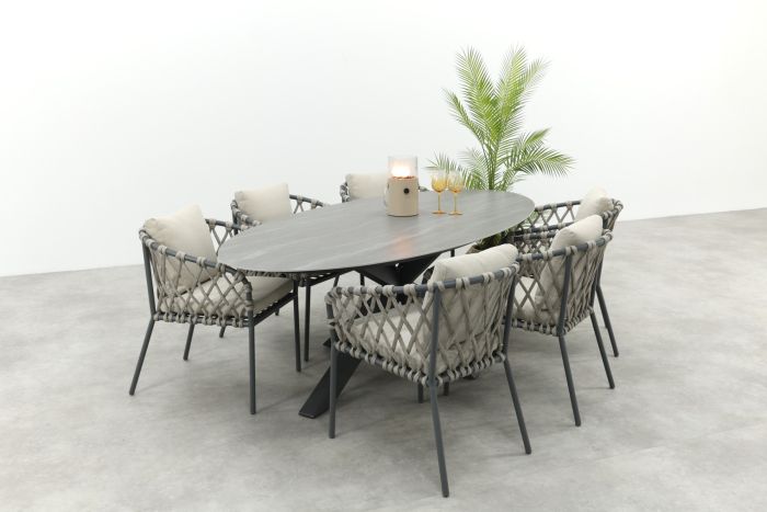 Sara/GI Scotland 6-persoons ovale tuinset 230x115 cm. - Antraciet
