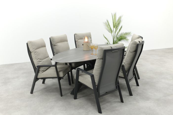 Lagos/GI Scotland 6-persoons verstelbare ovale tuinset 230x115 cm. - Antraciet