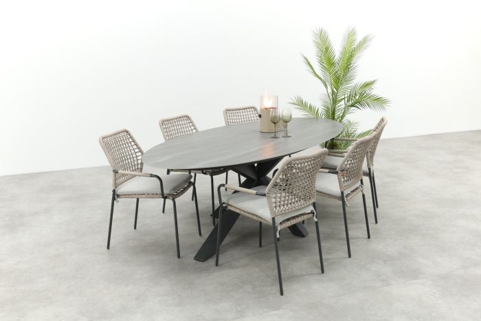 GI Swifty/Scotland 6-persoons stapelbare ovale tuinset 230x115 cm. - Antraciet