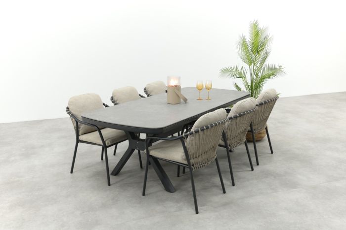 Pisa/Ponto rope tuinset voor 6 personen 220x100 cm. - Antraciet