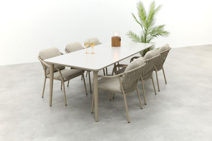 Pisa/Sofia rope dining tuinset voor 6 personen 220x100 cm. - Latte