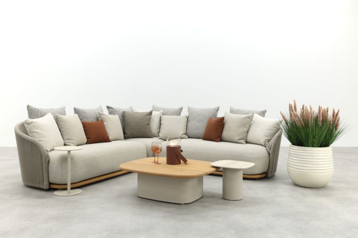 Loom rope loungeset met teak detail - Mokka