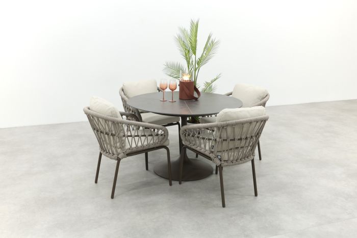 Suns Tosca/Nova ronde tuinset  voor 4 personen Ø120 cm. - Rope/Brons