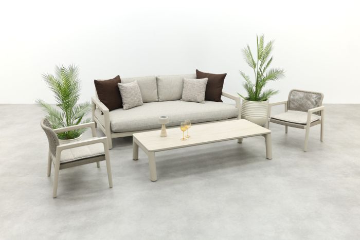 Moretti loungeset met loungebank met verstelbare zitdiepte, stoelen en tafel (4-dlg) - Mokka