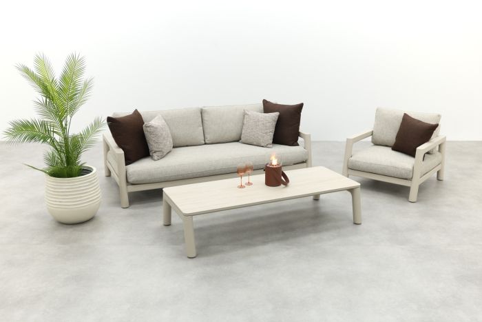 Moretti loungeset met loungebank met verstelbare zitdiepte en loungestoel (3-dlg) - Mokka