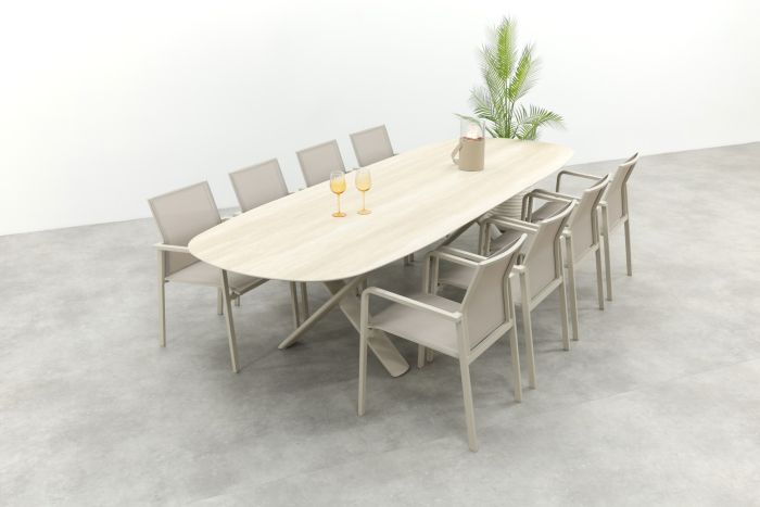Wales/Indigo uitschuifbare tuinset voor 8 personen 250-310x110 cm. - Keramiek/Mokka