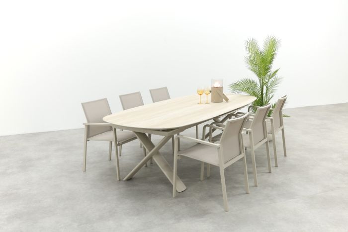 Wales/Indigo uitschuifbare tuinset voor 6 personen 250-310x110 cm. - Keramiek/Mokka