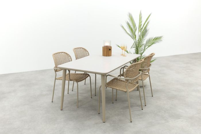 Noa/Sofia stapelbare wicker 4-persoons dining tuinset 160x90 cm. - Latte