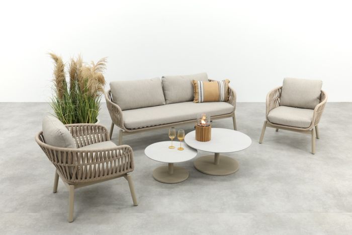 Romeo/Orion rope stoel-bank loungeset - Latte