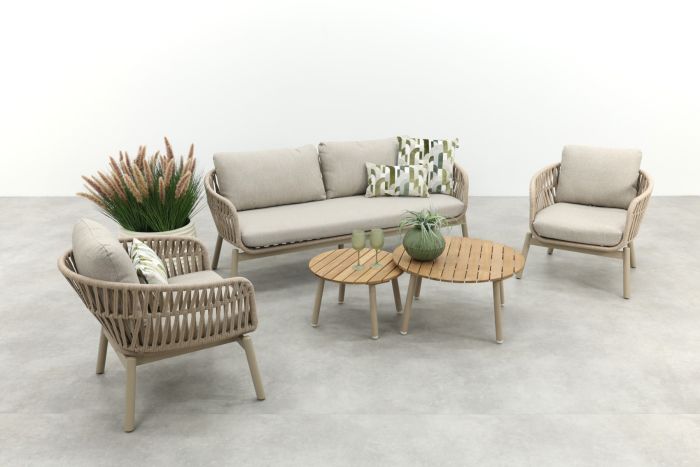 Romeo/Mindo rope stoel-bank loungeset - Latte
