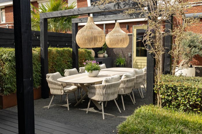 Baya/Indigo uitschuifbare tuinset voor 8 personen 250-310x110 cm. - Keramiek/Mokka