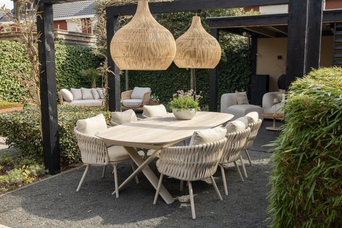 Baya/Indigo uitschuifbare tuinset voor 6 personen 250-310x110 cm. - Keramiek/Mokka