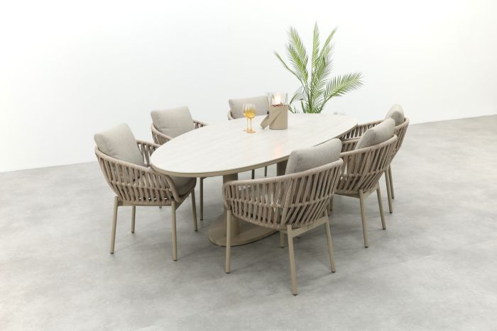 Romeo/Lecce organische tuinset voor 6 personen 240x120 cm. - Latte