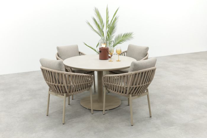 Romeo/Rodez 4-persoons tuinset Ø120 cm. - Latte