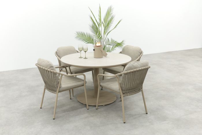 Pisa/Rodez 4-persoons tuinset Ø120 cm. - Latte