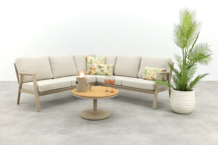 Viento/Canto aluminium hoekbank loungeset - Latte/Teak