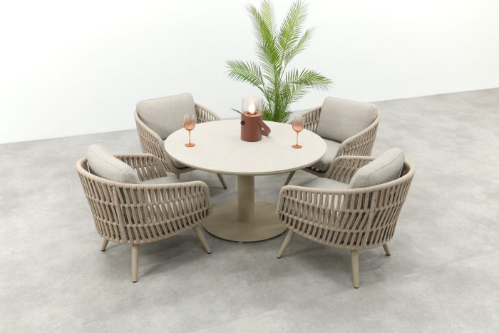 Romeo/Aversa 4-persoons ronde verstelbare low-dining tuinset  Ø120 cm. - Latte