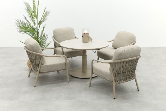Pisa/Aversa 4-persoons ronde verstelbare low-dining tuinset Ø120 cm. - Latte