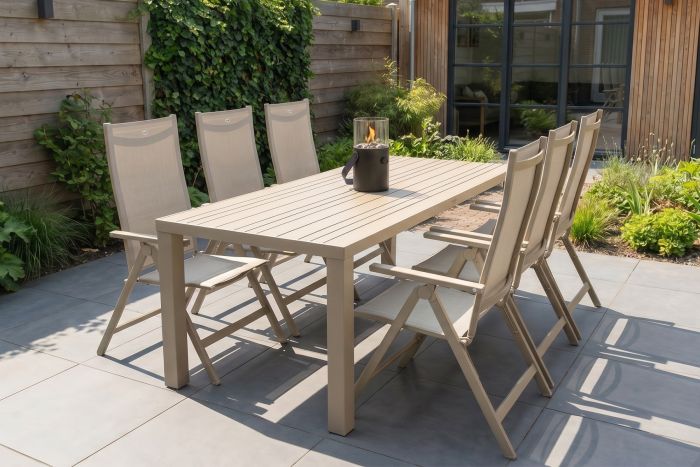Hartman Napoli/Lena dining tuinset voor 6 personen 210x90 cm. - Latte