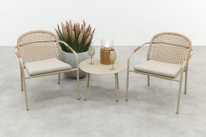 Helen wicker rope loungestoelen set met bijzettafel (3-delig) - Latte/Beige