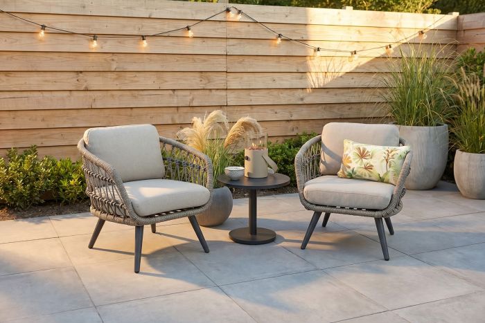 Julia/Canto naturel rope low-dining tuinstoelen set met bijzettafel (3-dlg) - Antraciet